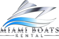 Yacht Rental - Miami Boats Rental Website Social Logo. Official Logo. Boat image with blue and white waves and the company name Miami Boats Rental