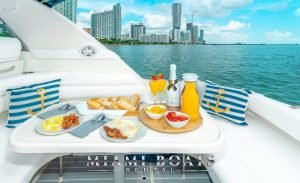 Breakfast with champagne served on the Aft deck of the 42' Sea Ray Yacht.