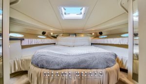 Master cabin of the 45' Sea Ray yacht.
