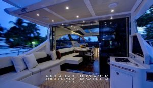Aft deck of the 55' Azimut Sport luxury yacht in the evening time.