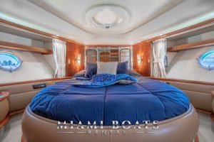 Master bedroom of the 65' Azimut luxury yacht. View from the front.
