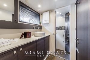 Bathroom of the 65' Numarine luxury yacht.