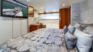 Master cabin of the 70' Ferretti luxury yacht.
