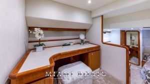 Vanity table in the bedroom of the 70' Ferretti luxury yacht.