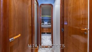 Hallway and entrance to the bedroom of the 70' Ferretti luxury yacht.