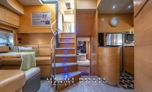 Stairs to the main salon of the 70' Gianetti luxury yacht.