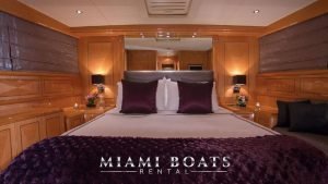 Bedroom of the 72' Mangusta Luxury Yacht.