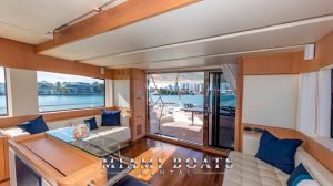View to the aft deck from the main salon of the 75' Aicon luxury yacht.