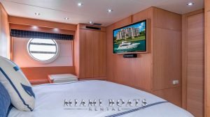 Bedroom of the 75' Aicon Luxury yacht.