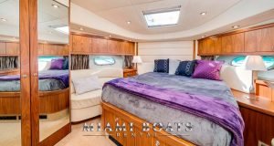 Bedroom of the 75' Sunseeker luxury yacht.