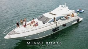 86' Azimut Sport yacht in the water with people on the board.