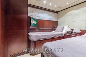 Twin cabin of the 92’ Mangusta Luxury Yacht.