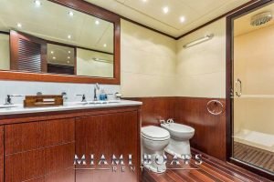 Bathroom of the 92’ Mangusta Luxury Yacht.