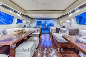 Main salon of the 92' Mangusta Luxury Yacht.