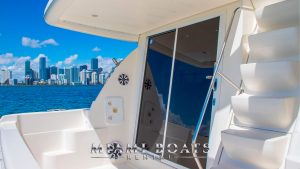 Aft deck of the 41' Meridian yacht. Glass entrance to the main area.