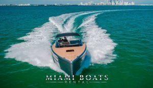 36 ft Canard Yacht splashing the ocean in Miami. View from the front.