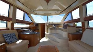 Meridian Yacht IRIS 45 ft - the full image of the living room area fully furnished luxury yacht for rent in Miami