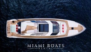 The top view of exotic yacht Numarine 80-ft Adonis on the water. The exclusive design of the Numarine and an amazing Jacuzzi area on the aft of the luxury yacht shown on the image.