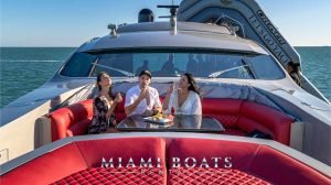 Luxurious 90-foot Pershing Regal yacht cruising in Miami waters