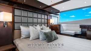 Master bedroom of the 53' Galeon luxury yacht.