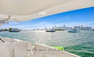 View to Miami Downtown from the aft deck of the 45' Silverton yacht.