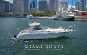 Boat & Yacht rental in Miami. Party on a boat Sea Ray 45ft Yacht Harmony. Yacht rental in Miami, Miami Beach, FL. Boat is drifting fast in Miami Bay on the way to Miami Beach.