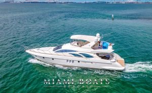 Azimut Yacht 65ft Flybridge Victoria. Miami Luxury Yacht for Charter, on the flybridge floating mat and puddle board which is included in a boat rental