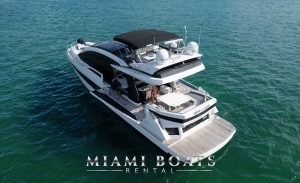 Galeon Sky Luxury Yacht in Miami Beach. The image of the luxurious yacht for private charters in Miami.