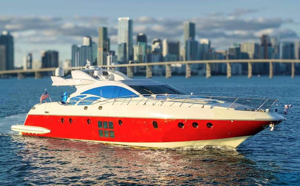 90' Azimut Yacht S - Plane Sea. Beautiful Azimut Yacht speeding in Miami in the Ocean