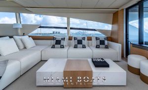 Stylish Living Room Inside Miami's 92' Pershing Yacht Rental
