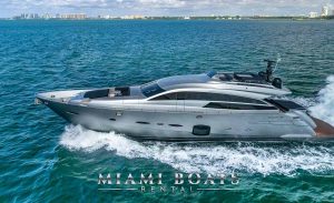 92' Pershing Yacht Cruising at High Speed in Miami Waters