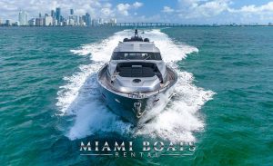 Luxury 92' Pershing Yacht Arena Gliding Swiftly in the Ocean off Miami