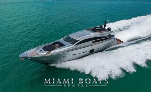 Luxury Yacht Pershing Arena 92 feet Cruising at High Speed in Miami Waters