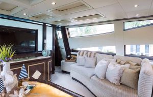 115' Leopard Yacht Encore saloon area with comfortable sofa