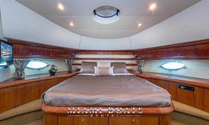 The king bedroom of the Sunseeker yacht with king size bed